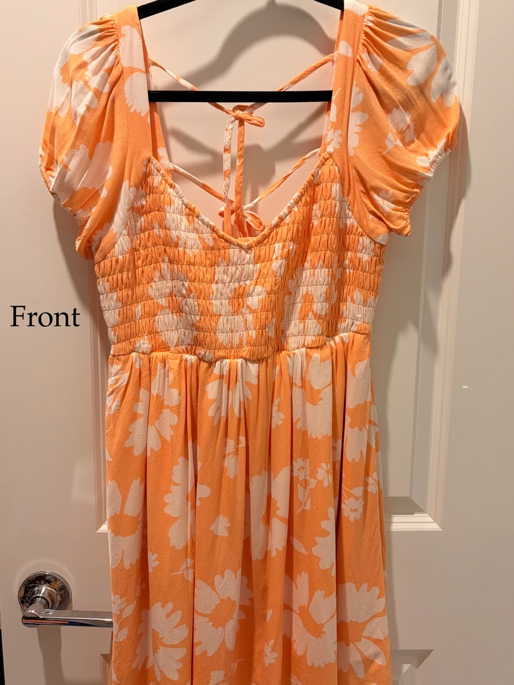 American Eagle Outfitters Orange & White Floral Smocked Midi Dress
